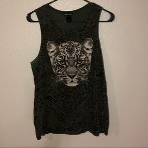 Green leopard print w/ face tank top